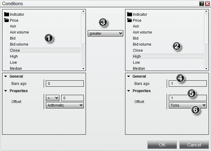 NinjaTrader Strategy Builder interface